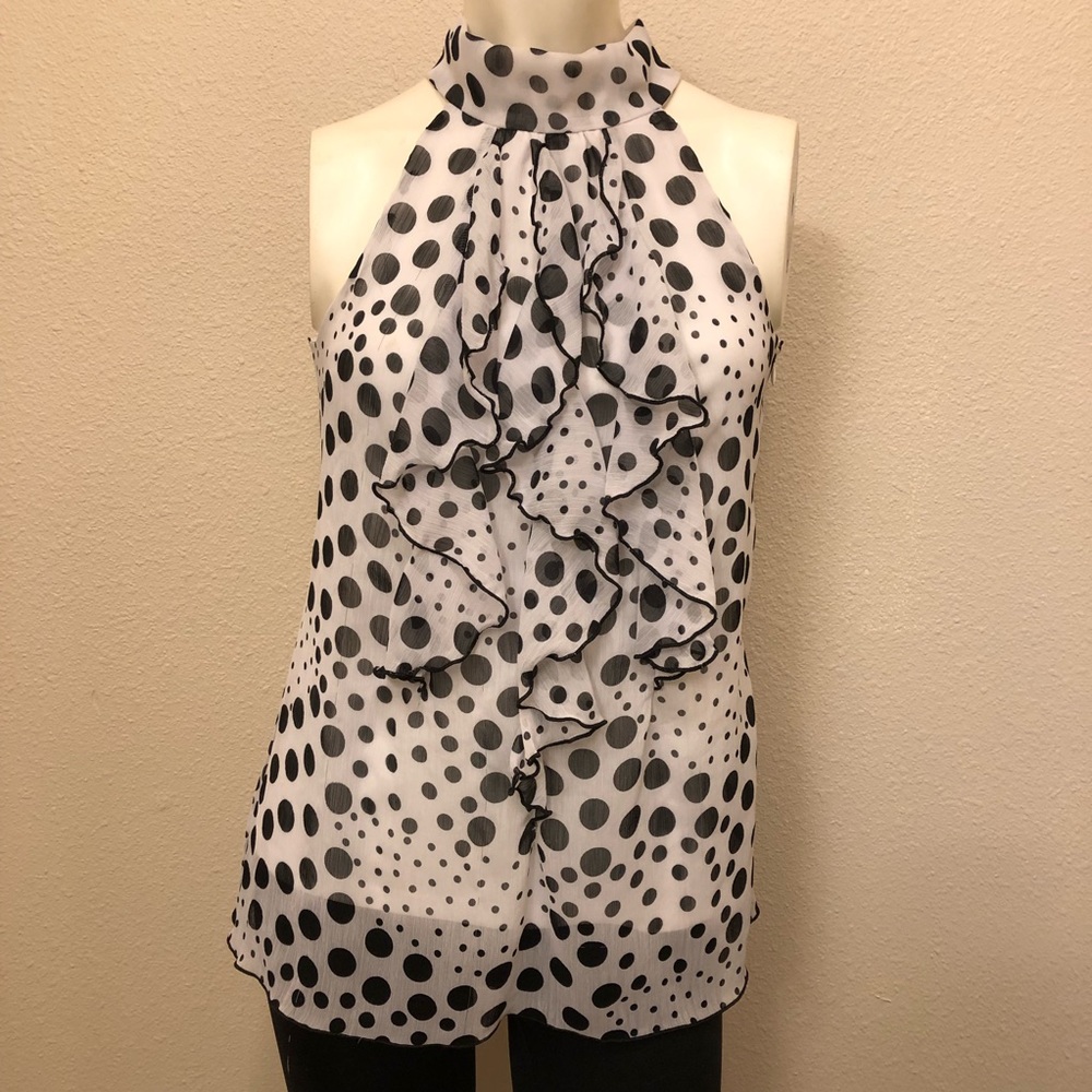 BCX Ruffle front polka dot halter top S